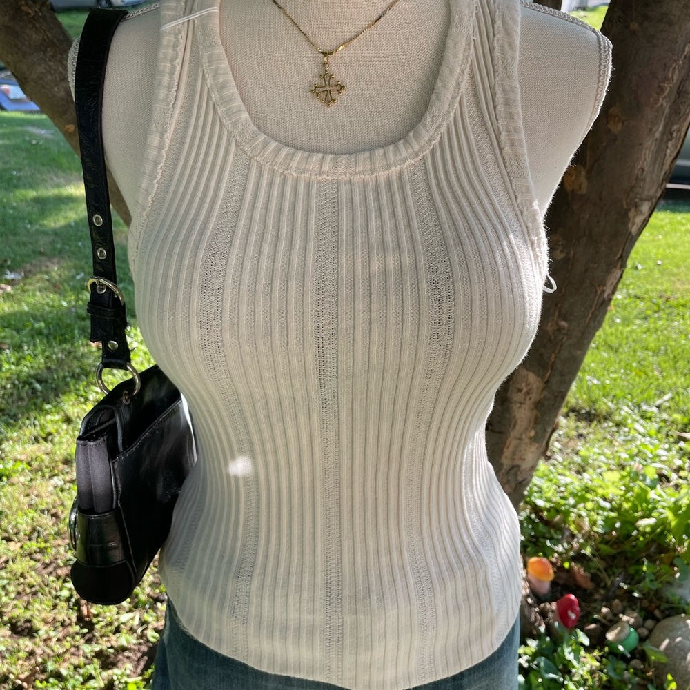 Anthropologie White Ribbed Sleeveless Tank Top